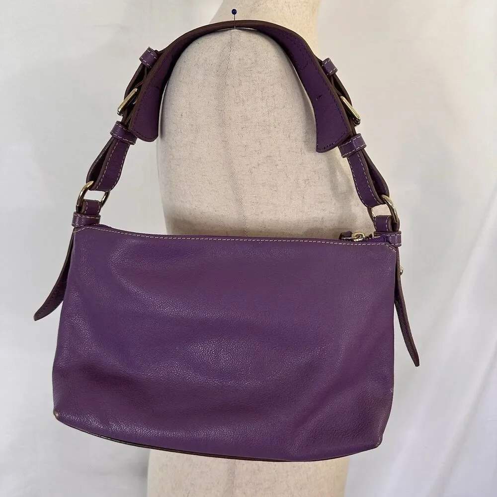 Vintage Dooney & Bourke Purple Pebble Leather Shoulder Bag Purse Flap Pocket y2k